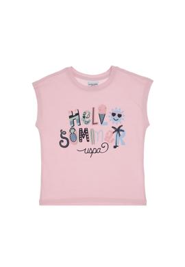 Kız Çocuk Açık Pembe Bisiklet Yaka Baskılı Pamuk Tişört - 50306190018