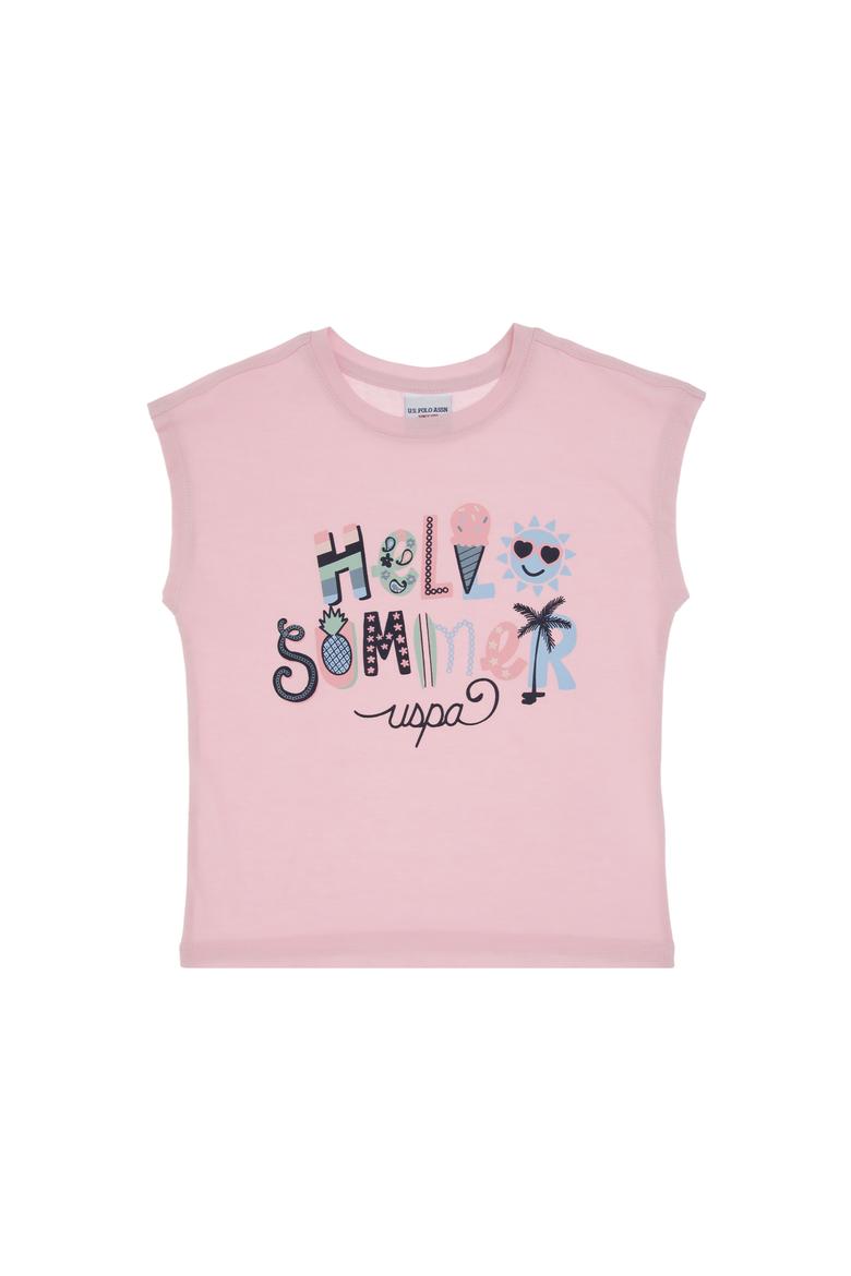 Kız Çocuk Açık Pembe Bisiklet Yaka Baskılı Pamuk Tişört - 50306190018