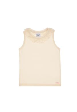 Kız Çocuk Krem Bisiklet Yaka Fırfır Detaylı Kolsuz Tişört - 50306242051