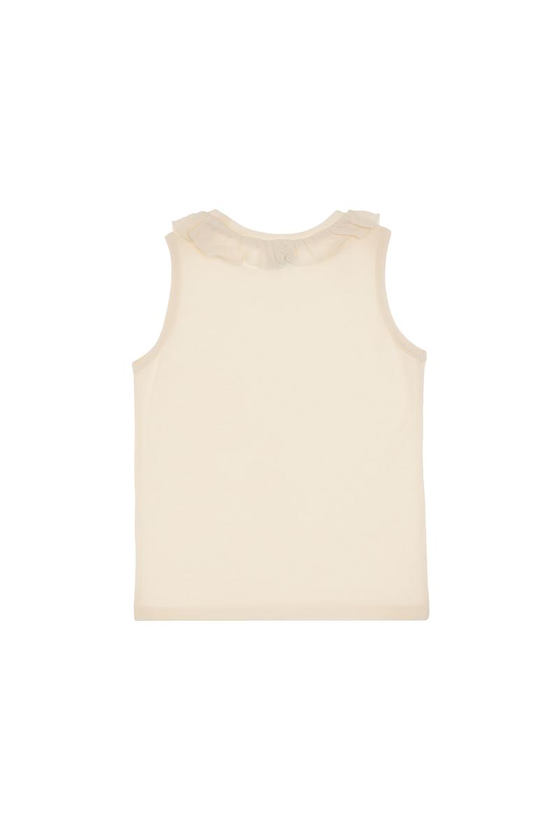 Kız Çocuk Krem Bisiklet Yaka Fırfır Detaylı Kolsuz Tişört - 50306242051