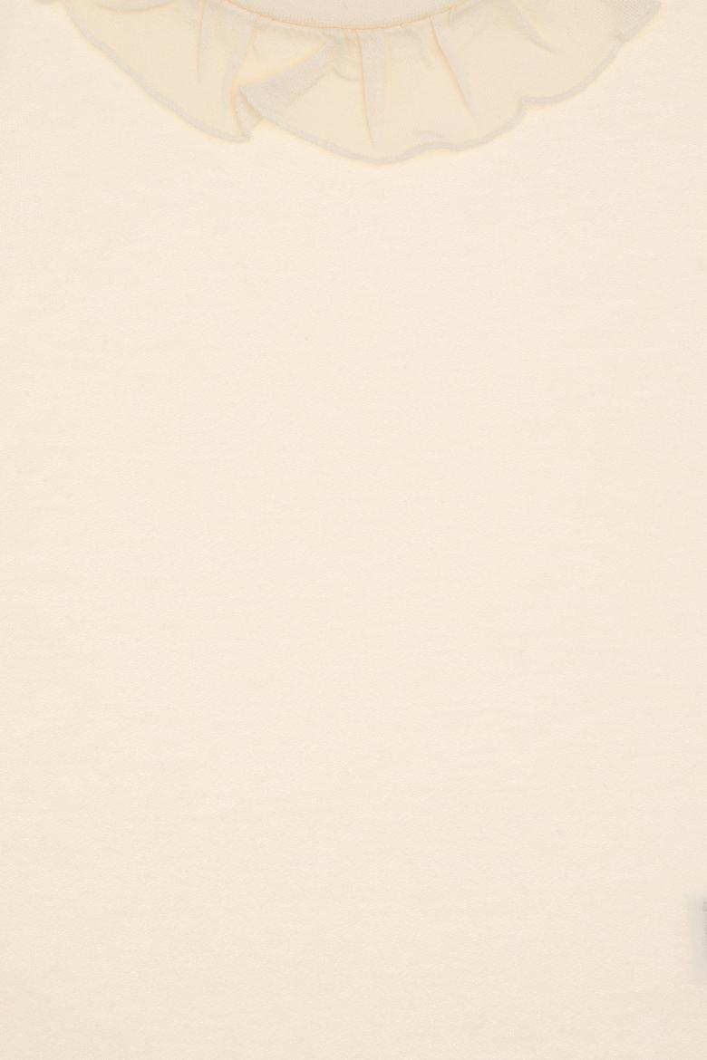 Kız Çocuk Krem Bisiklet Yaka Fırfır Detaylı Kolsuz Tişört - 50306242051