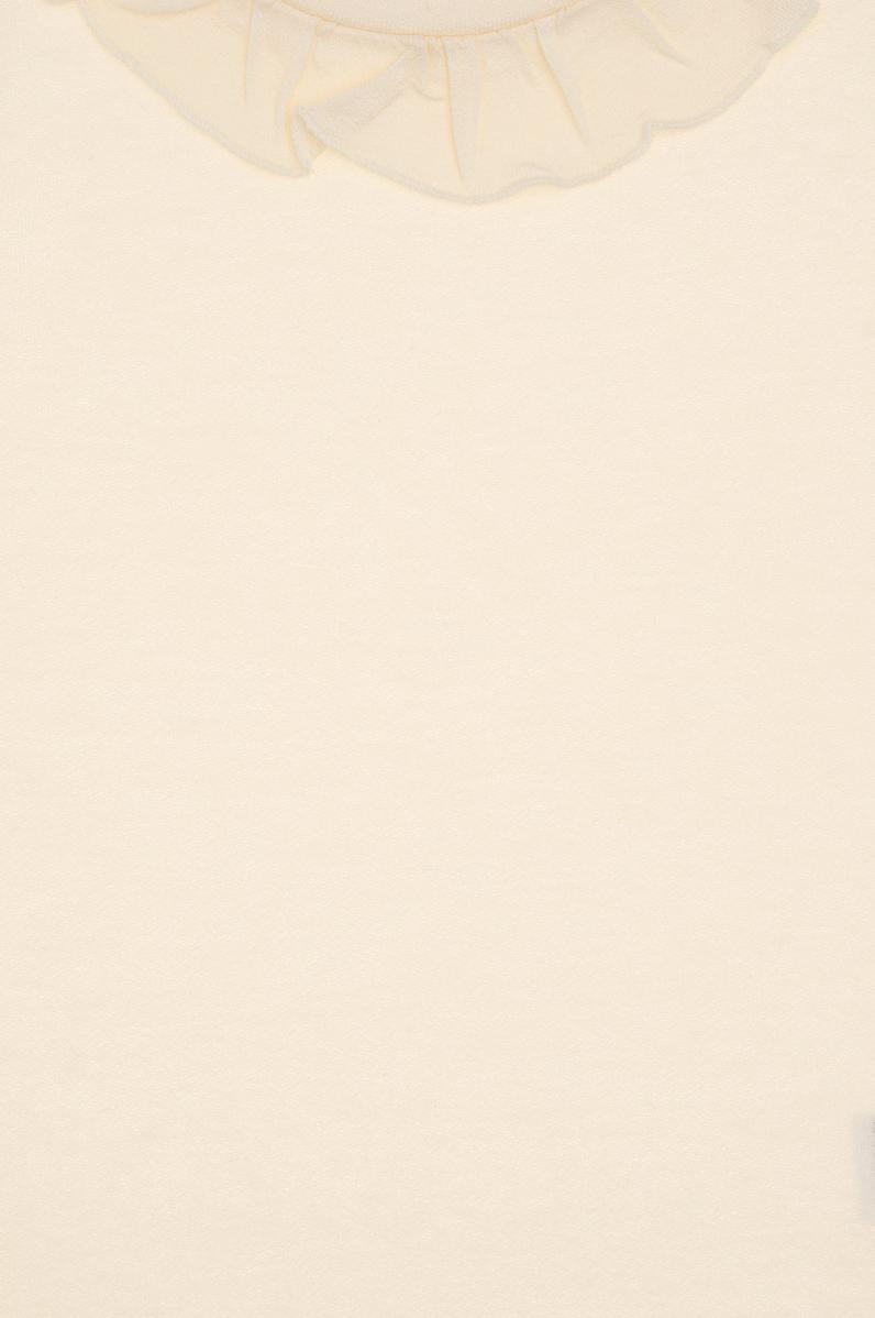 Kız Çocuk Krem Bisiklet Yaka Fırfır Detaylı Kolsuz Tişört