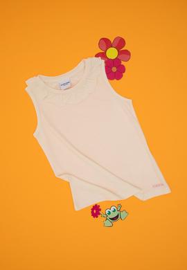 Kız Çocuk Krem Bisiklet Yaka Fırfır Detaylı Kolsuz Tişört - 50306242051