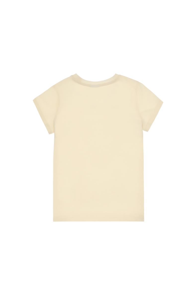 Kız Çocuk Krem Bisiklet Yaka Renkli Çizgi Baskılı Pamuk Tişört - 50306253012