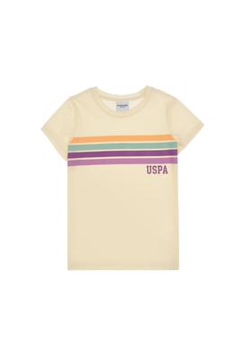 Kız Çocuk Krem Bisiklet Yaka Renkli Çizgi Baskılı Pamuk Tişört - 50306253012