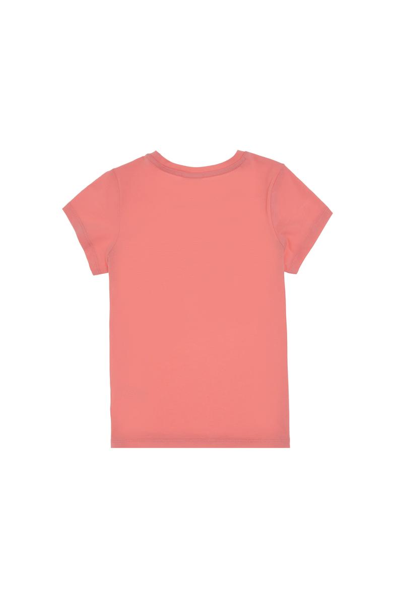 Kız Çocuk Pembe Bisiklet Yaka Renkli Çizgi Baskılı Pamuk Tişört - 50306253024