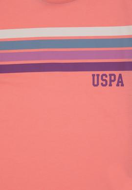 Kız Çocuk Pembe Bisiklet Yaka Renkli Çizgi Baskılı Pamuk Tişört - 50306253024