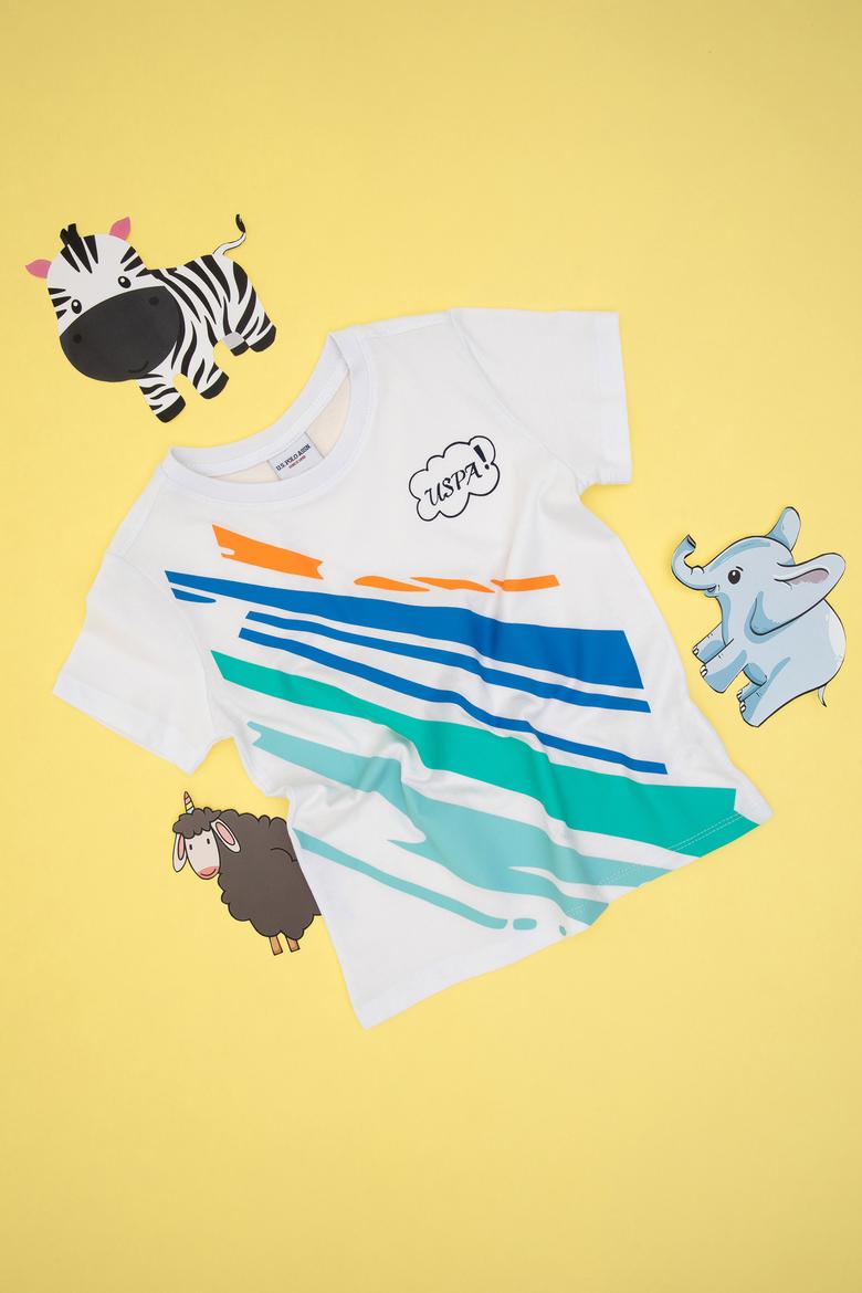 Erkek Çocuk Beyaz Bisiklet Yaka Tişört