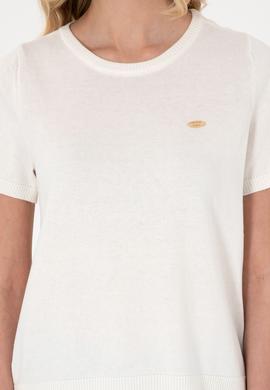 Kadın Beyaz Bisiklet Yaka Triko Tişört - 50306460011