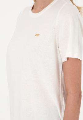 Kadın Beyaz Bisiklet Yaka Triko Tişört - 50306460011