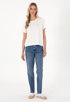 Kadın Beyaz Bisiklet Yaka Triko Tişört - 50306460011