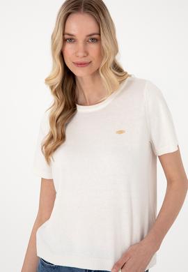 Kadın Beyaz Bisiklet Yaka Triko Tişört - 50306460011