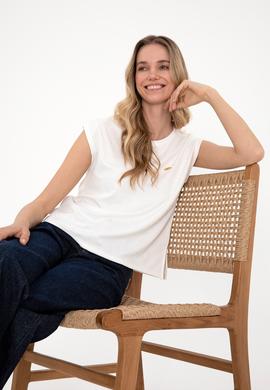 Kadın Ekru Kolsuz Bisiklet Yaka Tişört - 50307288006