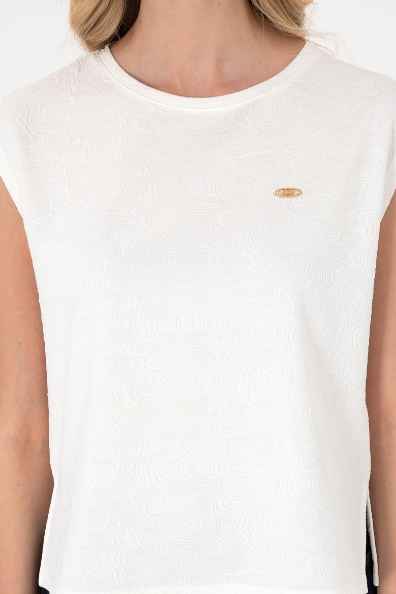 Kadın Ekru Kolsuz Bisiklet Yaka Tişört - 50307288006