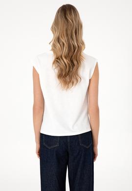 Kadın Ekru Kolsuz Bisiklet Yaka Tişört - 50307288006