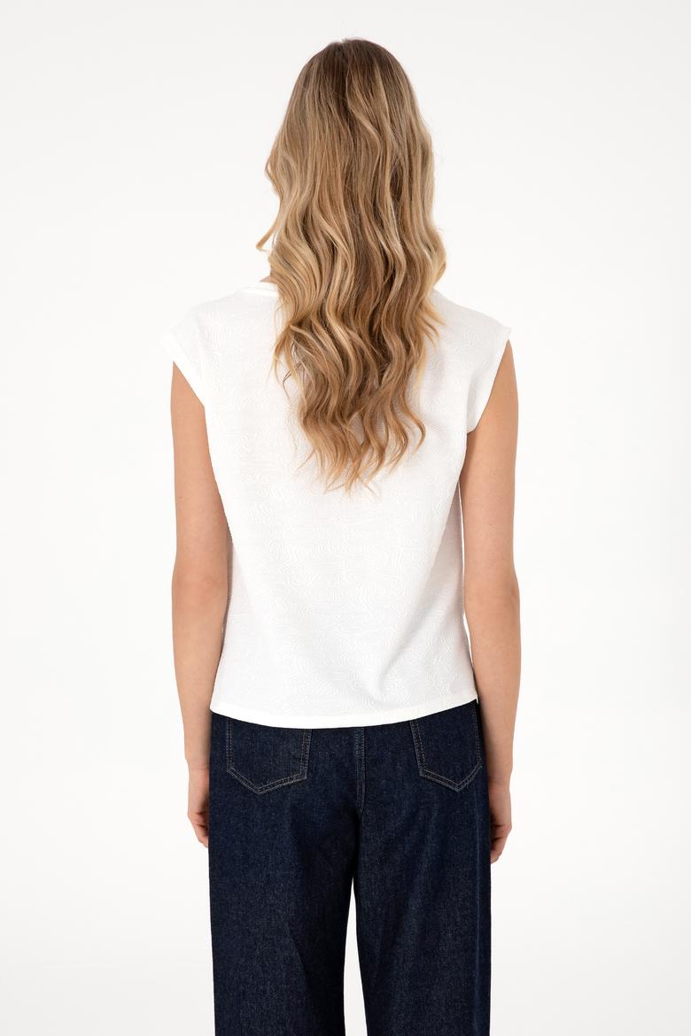 Kadın Ekru Kolsuz Bisiklet Yaka Tişört - 50307288006