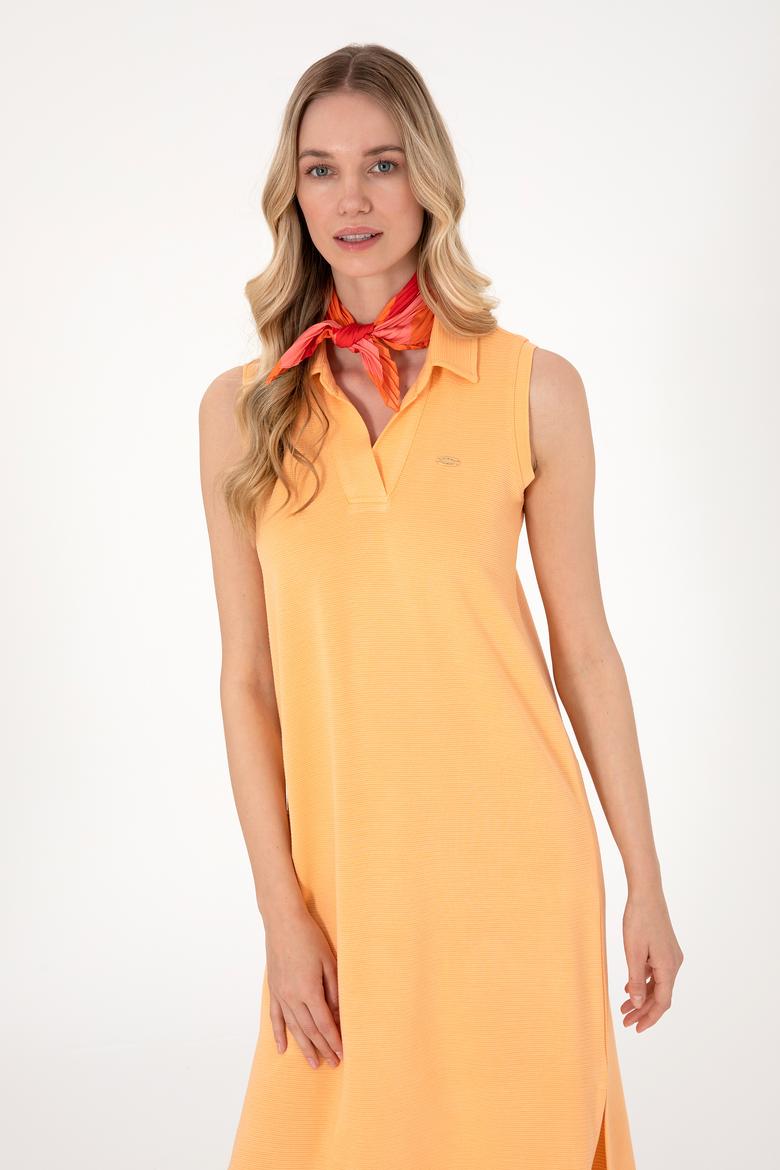 Kadın Turuncu Polo Yaka Midi Boy Örme Elbise - 50300674005