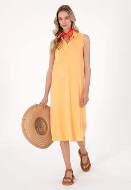 Kadın Turuncu Polo Yaka Midi Boy Örme Elbise - 50300674005