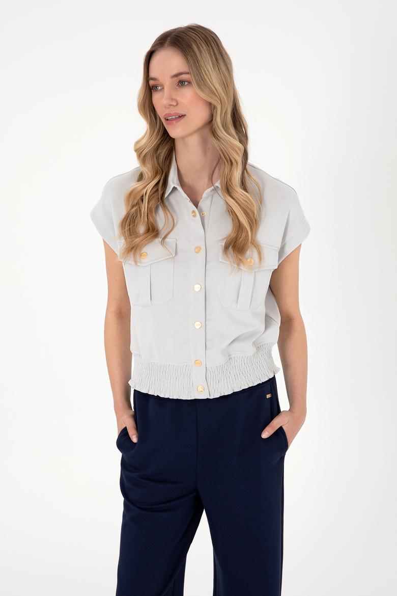 Kadın Taş Modal Karışımlı Kısa Kollu Polo Yaka Sweatshırt - 50300763015