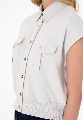 Kadın Taş Modal Karışımlı Kısa Kollu Polo Yaka Sweatshırt - 50300763015