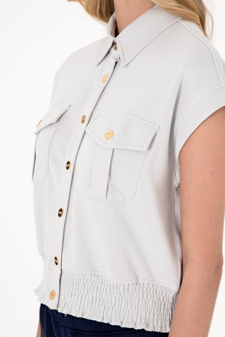 Kadın Taş Modal Karışımlı Kısa Kollu Polo Yaka Sweatshırt - 50300763015