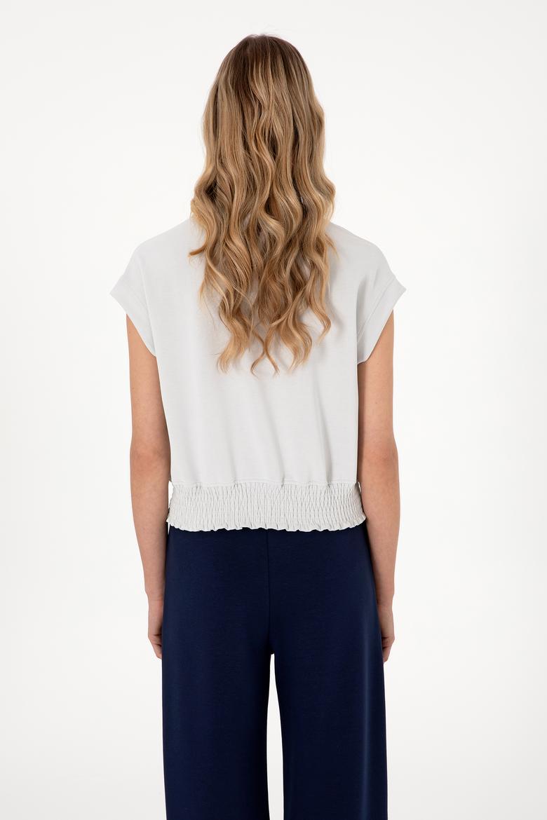 Kadın Taş Modal Karışımlı Kısa Kollu Polo Yaka Sweatshırt - 50300763015