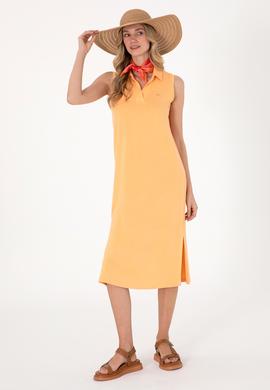 Kadın Turuncu Polo Yaka Midi Boy Örme Elbise - 50300674005