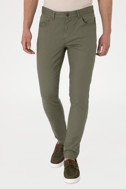 Erkek Koyu Haki Slim Fit Kanvas Pantolon