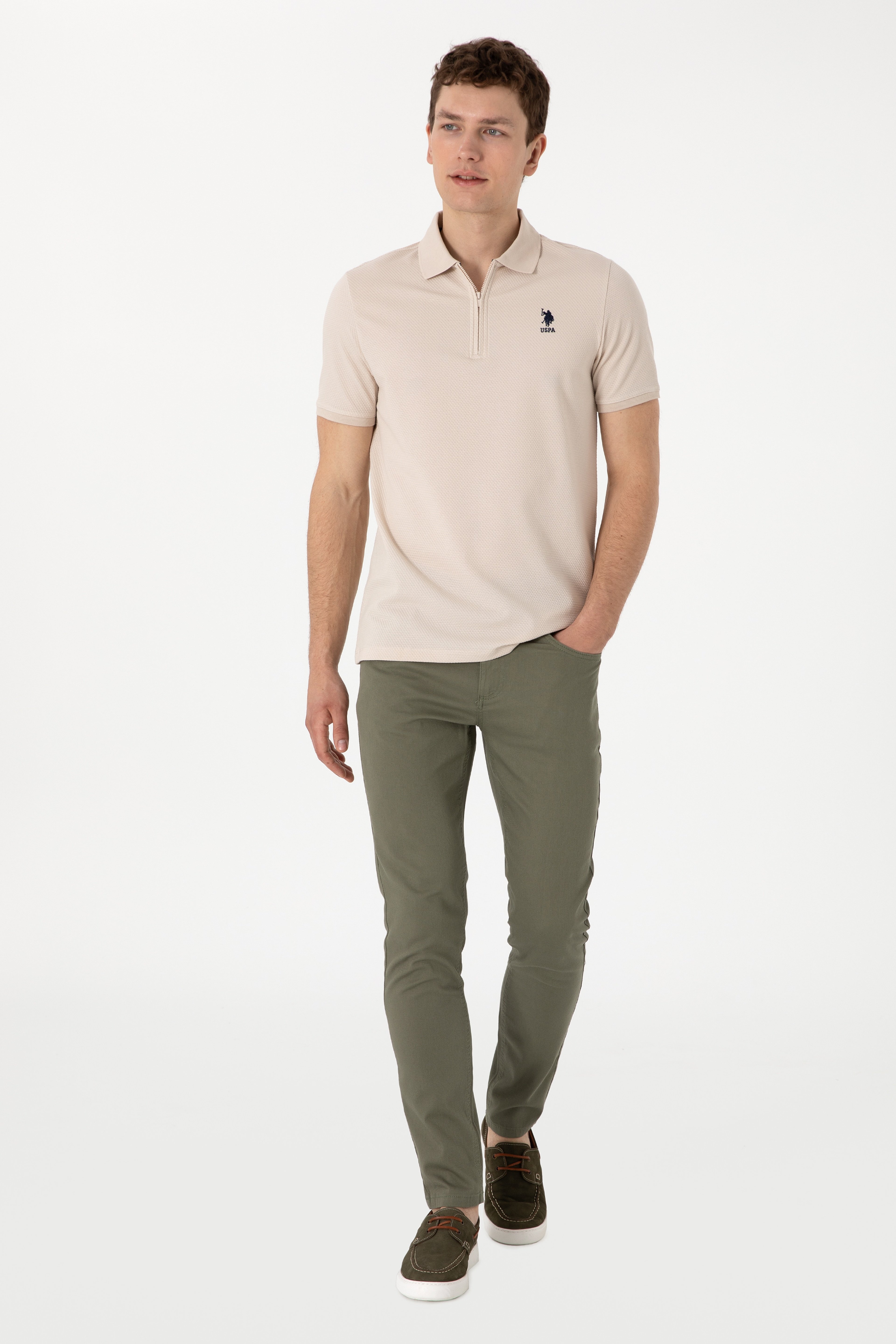 Erkek Koyu Haki Slim Fit Kanvas Pantolon - Image 1