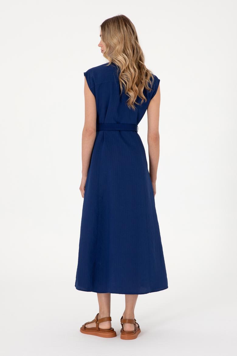 Kadın Lacivert Midi Boy Dokuma Elbise - 50299167019