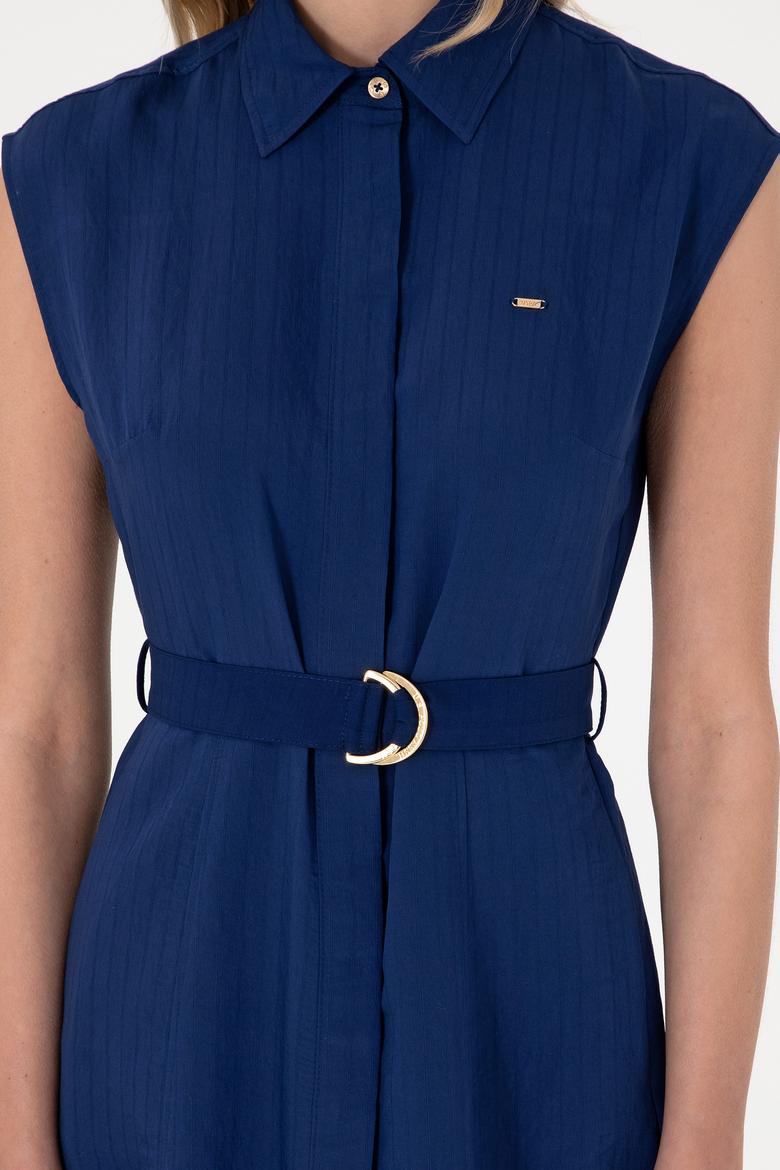 Kadın Lacivert Midi Boy Dokuma Elbise - 50299167019