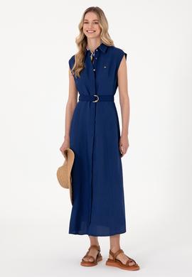 Kadın Lacivert Midi Boy Dokuma Elbise - 50299167019