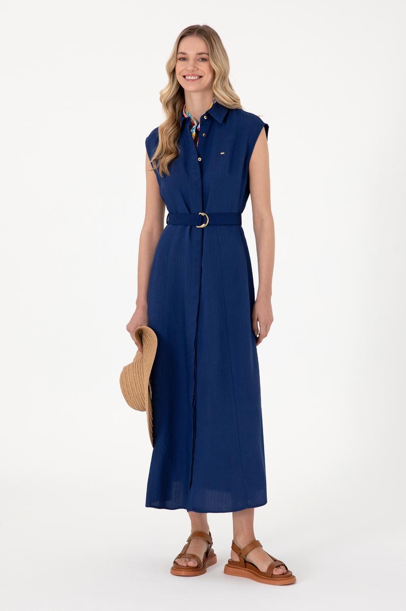 Kadın Lacivert Midi Boy Dokuma Elbise