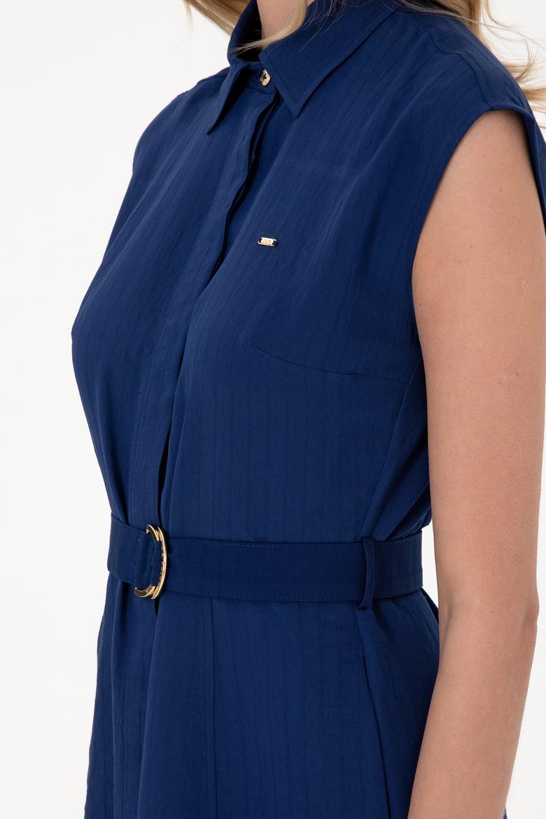 Kadın Lacivert Midi Boy Dokuma Elbise - 50299167019