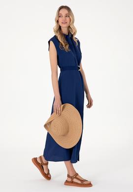 Kadın Lacivert Midi Boy Dokuma Elbise - 50299167019