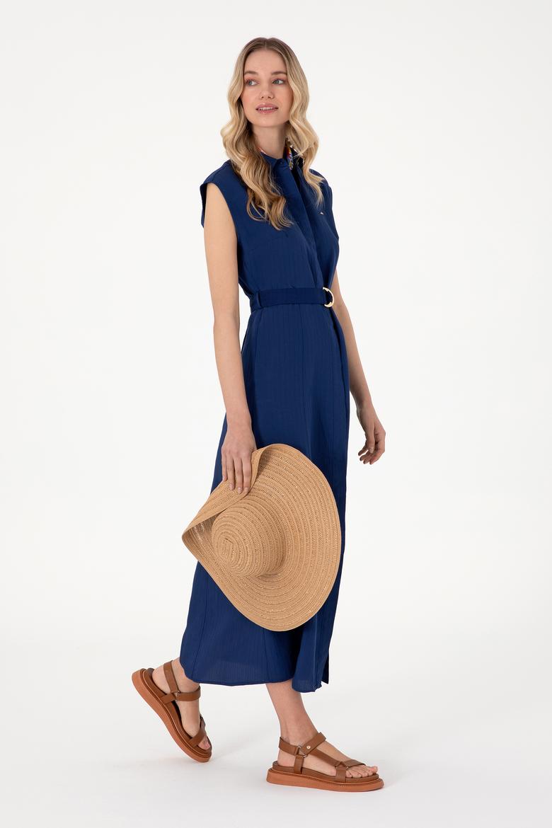 Kadın Lacivert Midi Boy Dokuma Elbise - 50299167019