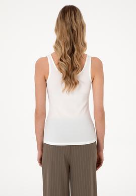 Kadın Ekru Kolsuz V Yaka Tişört - 50300670015