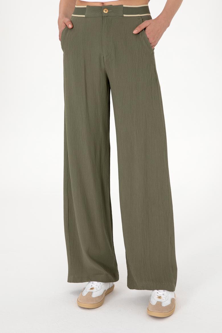 Kadın Koyu Haki Loose Fit Kanvas Pantolon - 50300665020