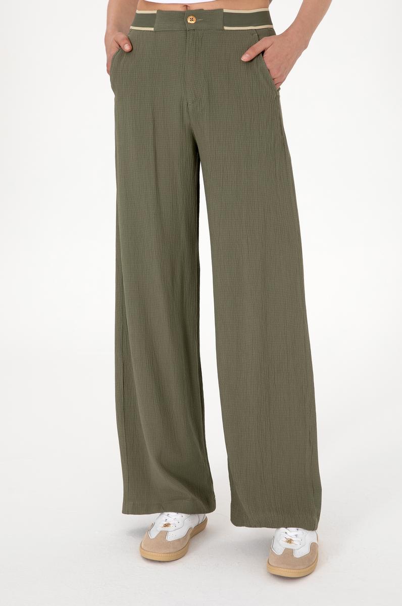 Kadın Koyu Haki Loose Fit Kanvas Pantolon