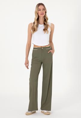 Kadın Koyu Haki Loose Fit Kanvas Pantolon - 50300665020