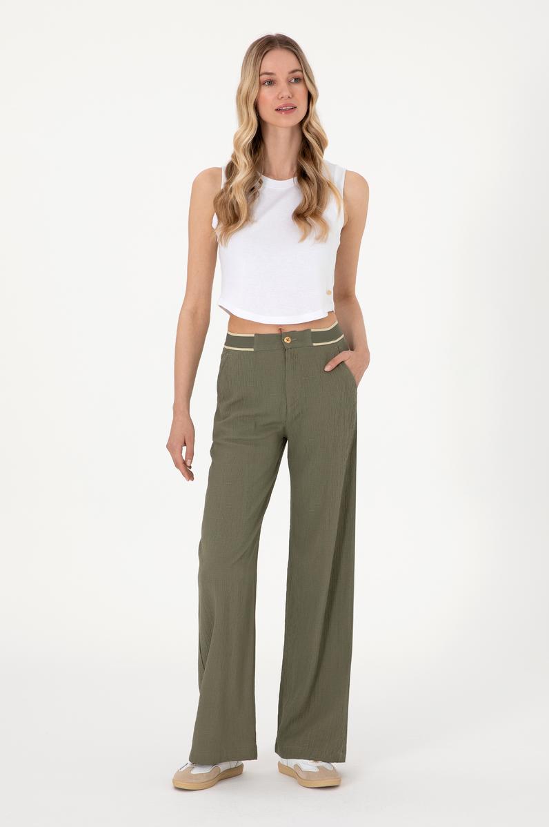 Kadın Koyu Haki Loose Fit Kanvas Pantolon