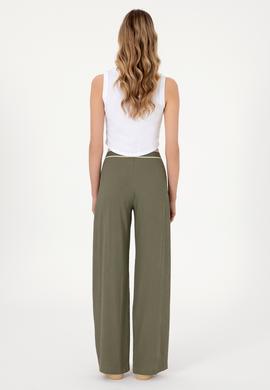 Kadın Koyu Haki Loose Fit Kanvas Pantolon - 50300665020