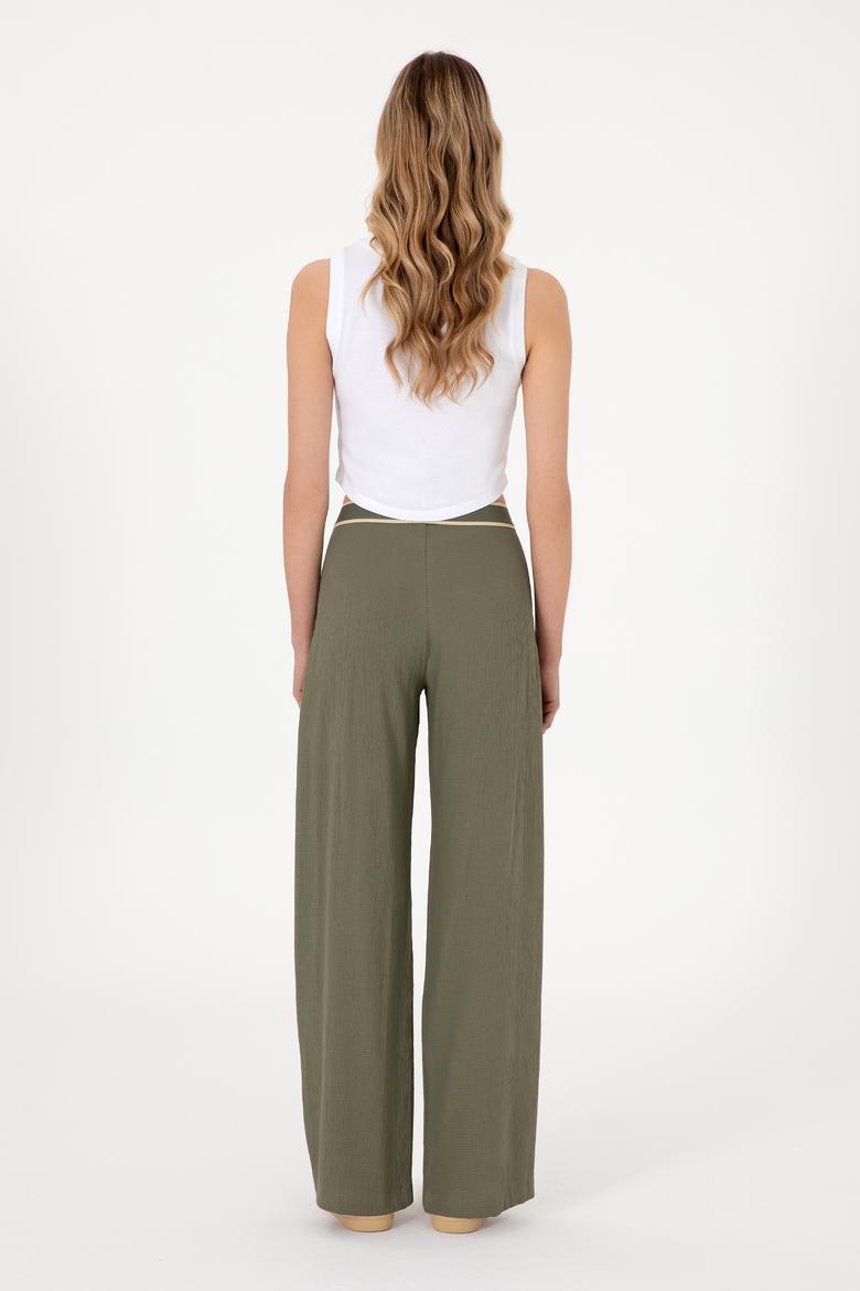 Kadın Koyu Haki Loose Fit Kanvas Pantolon - 50300665020