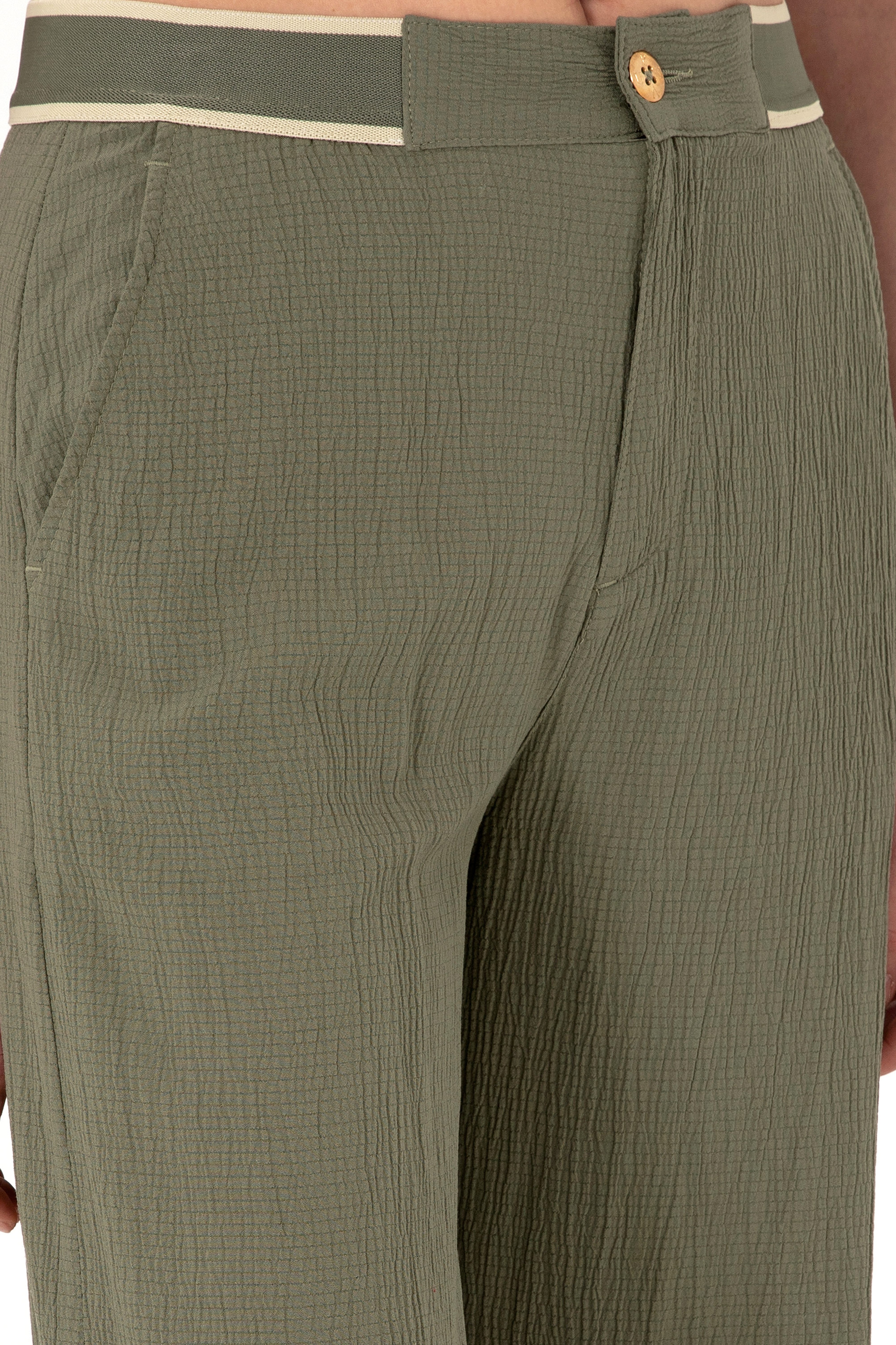 Kadın Koyu Haki Loose Fit Kanvas Pantolon - Image 5
