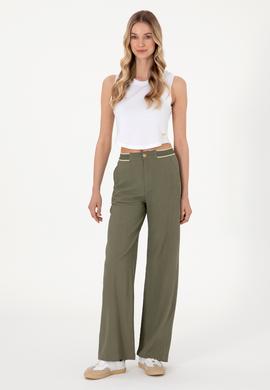 Kadın Koyu Haki Loose Fit Kanvas Pantolon - 50300665020