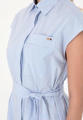 Kadın Mavi Çizgili Midi Boy Dokuma Elbise - 50306594003