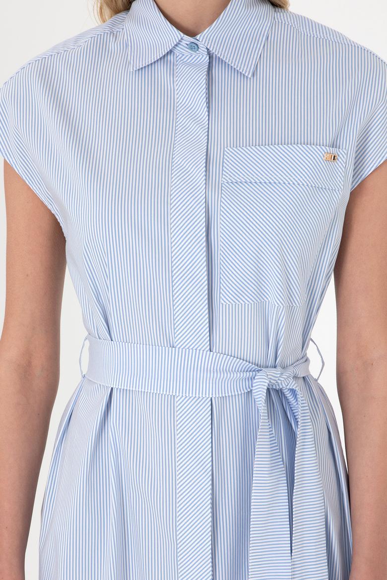 Kadın Mavi Çizgili Midi Boy Dokuma Elbise - 50306594003