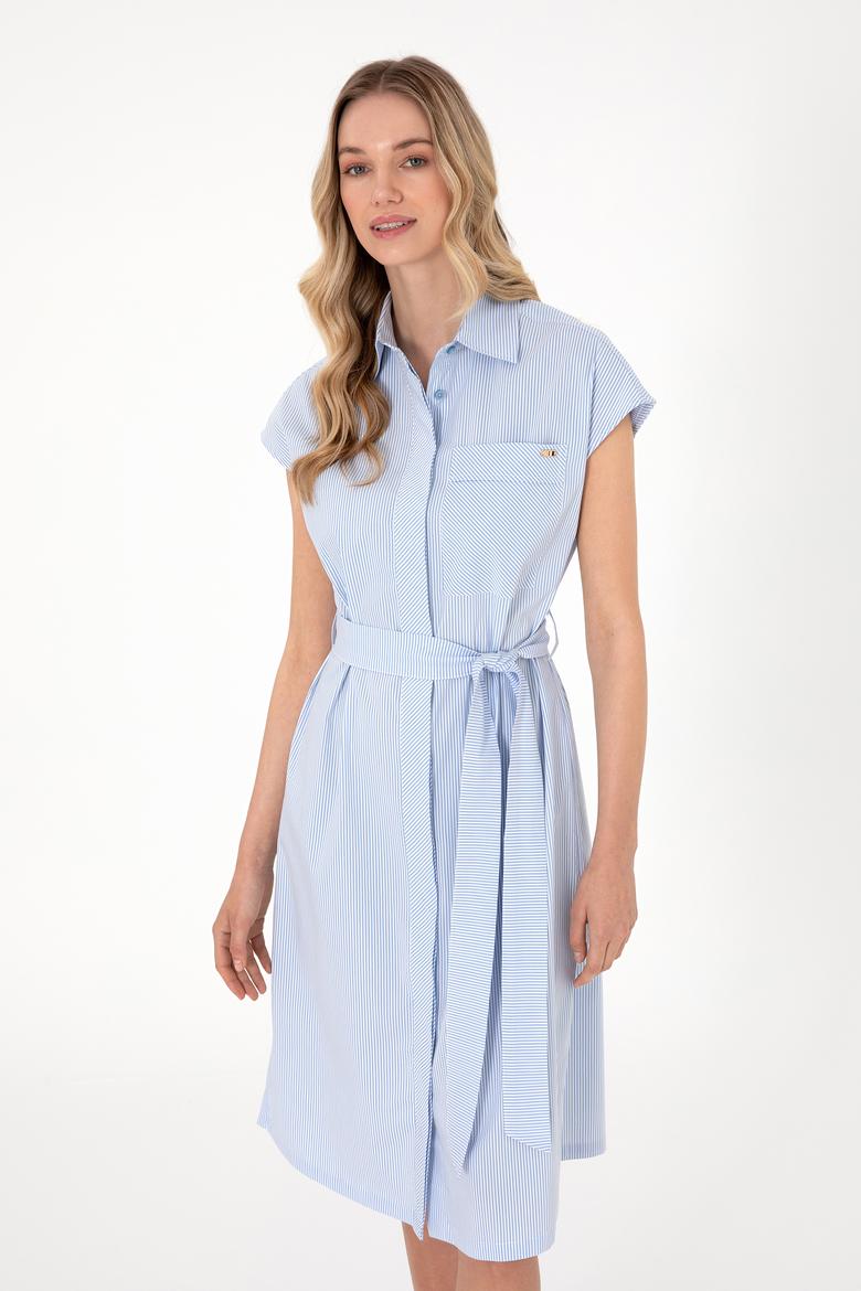 Kadın Mavi Çizgili Midi Boy Dokuma Elbise - 50306594003