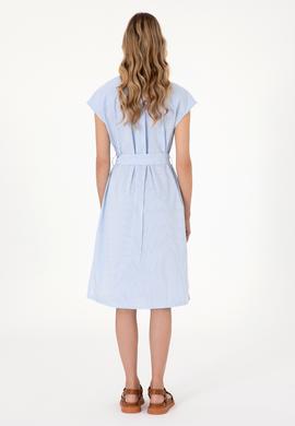 Kadın Mavi Çizgili Midi Boy Dokuma Elbise - 50306594003