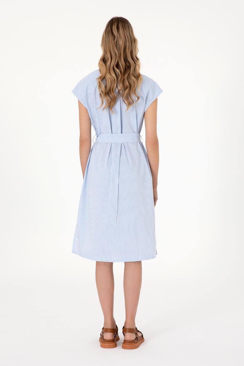 Kadın Mavi Çizgili Midi Boy Dokuma Elbise - 50306594003